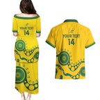 Custom Australia Rugby Couples Matching Puletasi and Hawaiian Shirt Go Wallaroos 2024 Pacific Aboriginal Art
