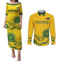 Custom Australia Rugby Couples Matching Puletasi and Long Sleeve Button Shirt Go Wallaroos 2024 Pacific Aboriginal Art