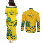 Custom Australia Rugby Couples Matching Puletasi and Long Sleeve Button Shirt Go Wallaroos 2024 Pacific Aboriginal Art