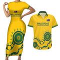 Custom Australia Rugby Couples Matching Short Sleeve Bodycon Dress and Hawaiian Shirt Go Wallaroos 2024 Pacific Aboriginal Art