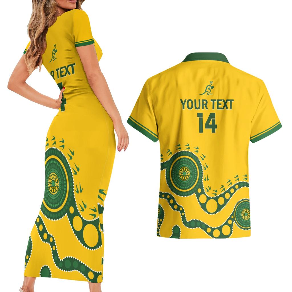 Custom Australia Rugby Couples Matching Short Sleeve Bodycon Dress and Hawaiian Shirt Go Wallaroos 2024 Pacific Aboriginal Art