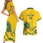 Custom Australia Rugby Couples Matching Short Sleeve Bodycon Dress and Hawaiian Shirt Go Wallaroos 2024 Pacific Aboriginal Art
