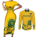 Custom Australia Rugby Couples Matching Short Sleeve Bodycon Dress and Long Sleeve Button Shirt Go Wallaroos 2024 Pacific Aboriginal Art