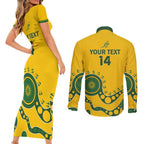 Custom Australia Rugby Couples Matching Short Sleeve Bodycon Dress and Long Sleeve Button Shirt Go Wallaroos 2024 Pacific Aboriginal Art