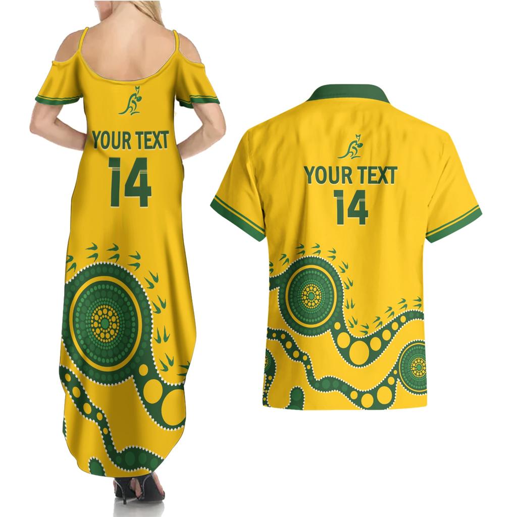 Custom Australia Rugby Couples Matching Summer Maxi Dress and Hawaiian Shirt Go Wallaroos 2024 Pacific Aboriginal Art