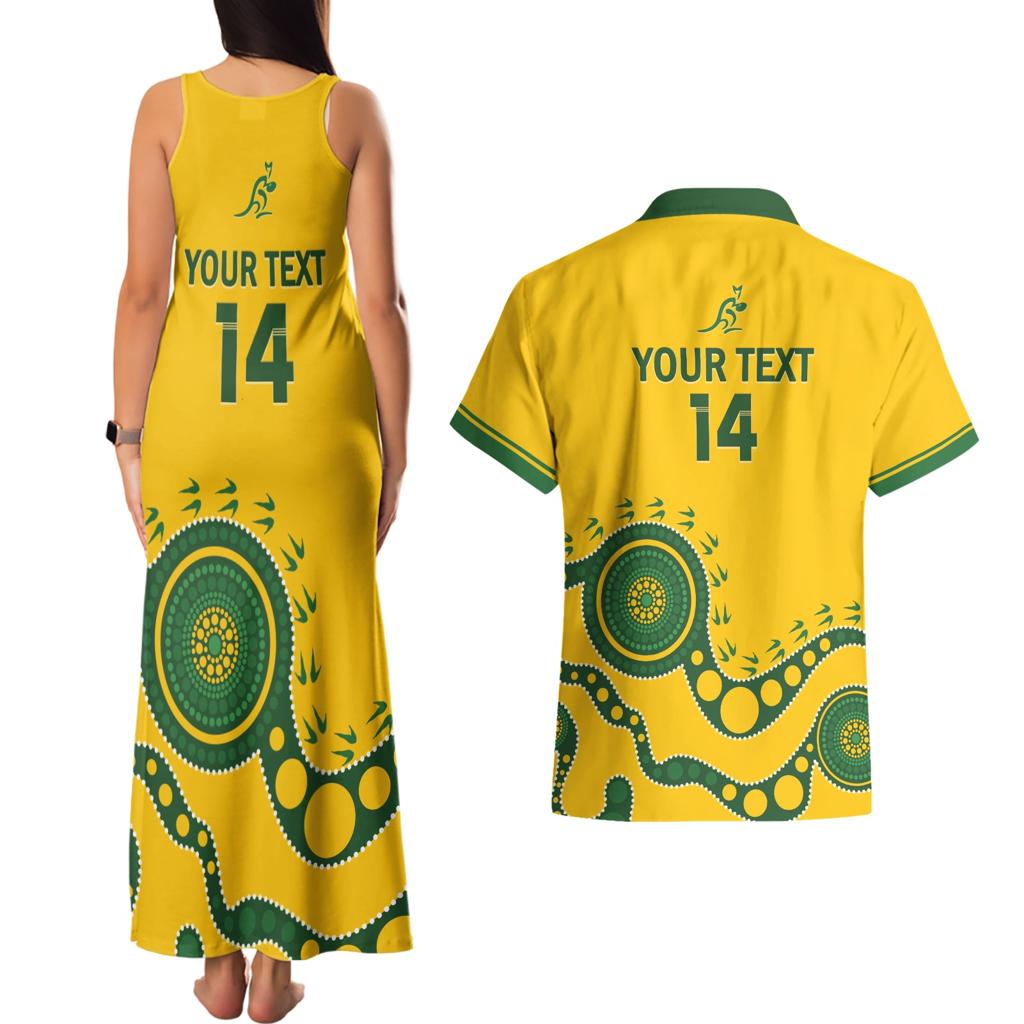 Custom Australia Rugby Couples Matching Tank Maxi Dress and Hawaiian Shirt Go Wallaroos 2024 Pacific Aboriginal Art