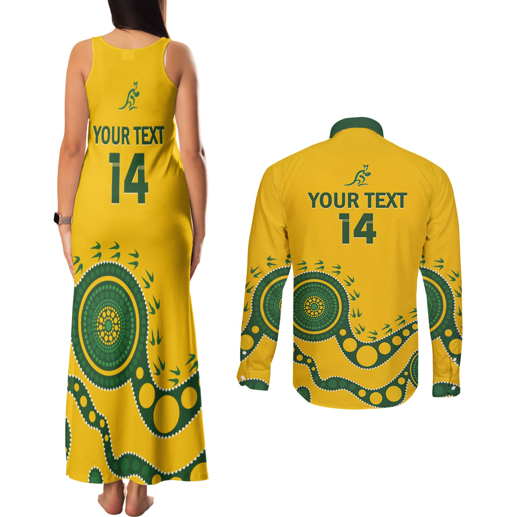 Custom Australia Rugby Couples Matching Tank Maxi Dress and Long Sleeve Button Shirt Go Wallaroos 2024 Pacific Aboriginal Art