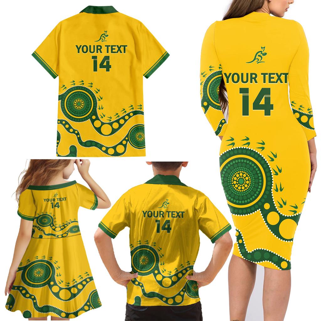 Custom Australia Rugby Family Matching Long Sleeve Bodycon Dress and Hawaiian Shirt Go Wallaroos 2024 Pacific Aboriginal Art
