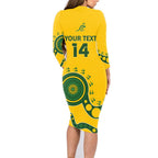 Custom Australia Rugby Family Matching Long Sleeve Bodycon Dress and Hawaiian Shirt Go Wallaroos 2024 Pacific Aboriginal Art
