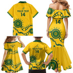 Custom Australia Rugby Family Matching Mermaid Dress and Hawaiian Shirt Go Wallaroos 2024 Pacific Aboriginal Art