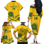 Custom Australia Rugby Family Matching Off The Shoulder Long Sleeve Dress and Hawaiian Shirt Go Wallaroos 2024 Pacific Aboriginal Art