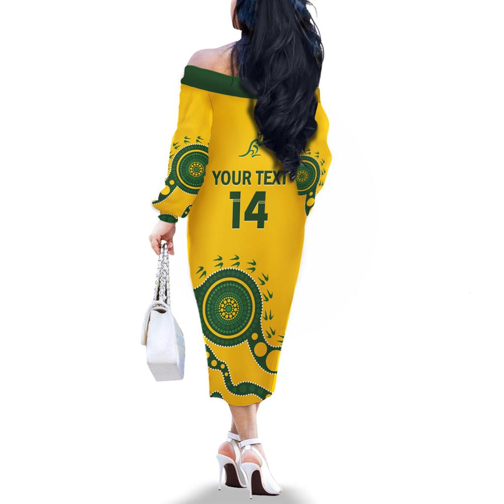 Custom Australia Rugby Family Matching Off The Shoulder Long Sleeve Dress and Hawaiian Shirt Go Wallaroos 2024 Pacific Aboriginal Art