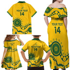 Custom Australia Rugby Family Matching Off Shoulder Maxi Dress and Hawaiian Shirt Go Wallaroos 2024 Pacific Aboriginal Art