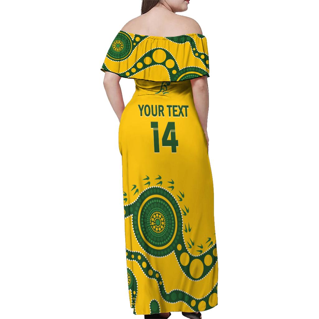 Custom Australia Rugby Family Matching Off Shoulder Maxi Dress and Hawaiian Shirt Go Wallaroos 2024 Pacific Aboriginal Art