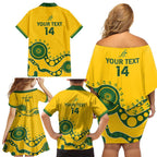 Custom Australia Rugby Family Matching Off Shoulder Short Dress and Hawaiian Shirt Go Wallaroos 2024 Pacific Aboriginal Art