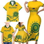 Custom Australia Rugby Family Matching Short Sleeve Bodycon Dress and Hawaiian Shirt Go Wallaroos 2024 Pacific Aboriginal Art