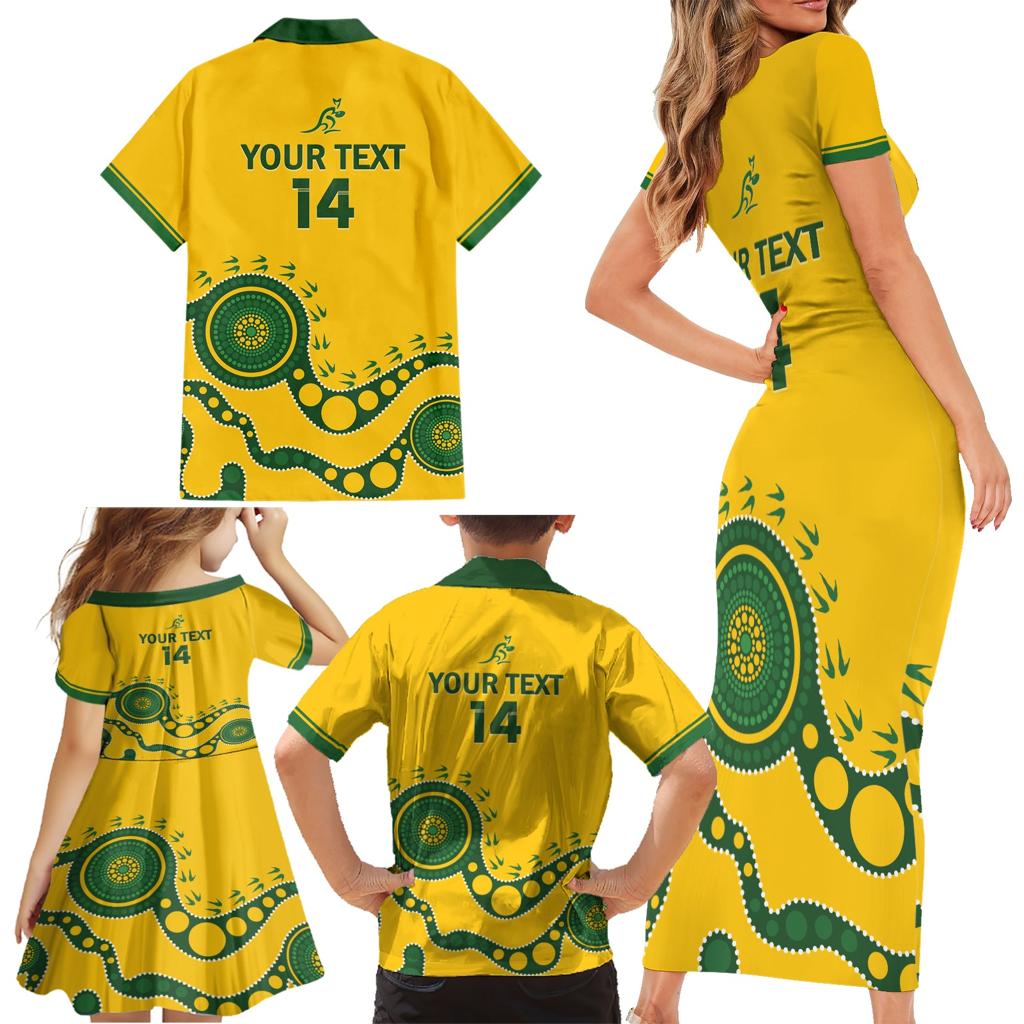Custom Australia Rugby Family Matching Short Sleeve Bodycon Dress and Hawaiian Shirt Go Wallaroos 2024 Pacific Aboriginal Art