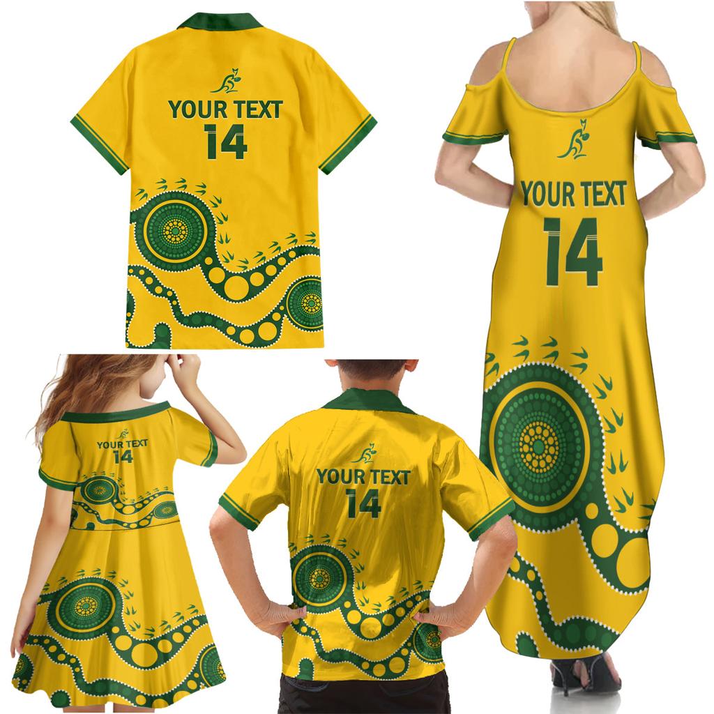 Custom Australia Rugby Family Matching Summer Maxi Dress and Hawaiian Shirt Go Wallaroos 2024 Pacific Aboriginal Art