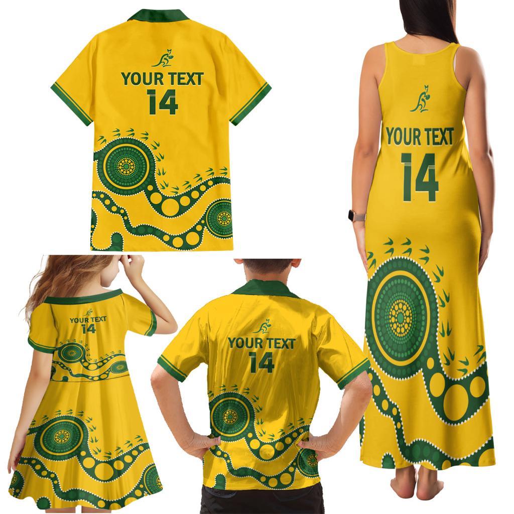 Custom Australia Rugby Family Matching Tank Maxi Dress and Hawaiian Shirt Go Wallaroos 2024 Pacific Aboriginal Art