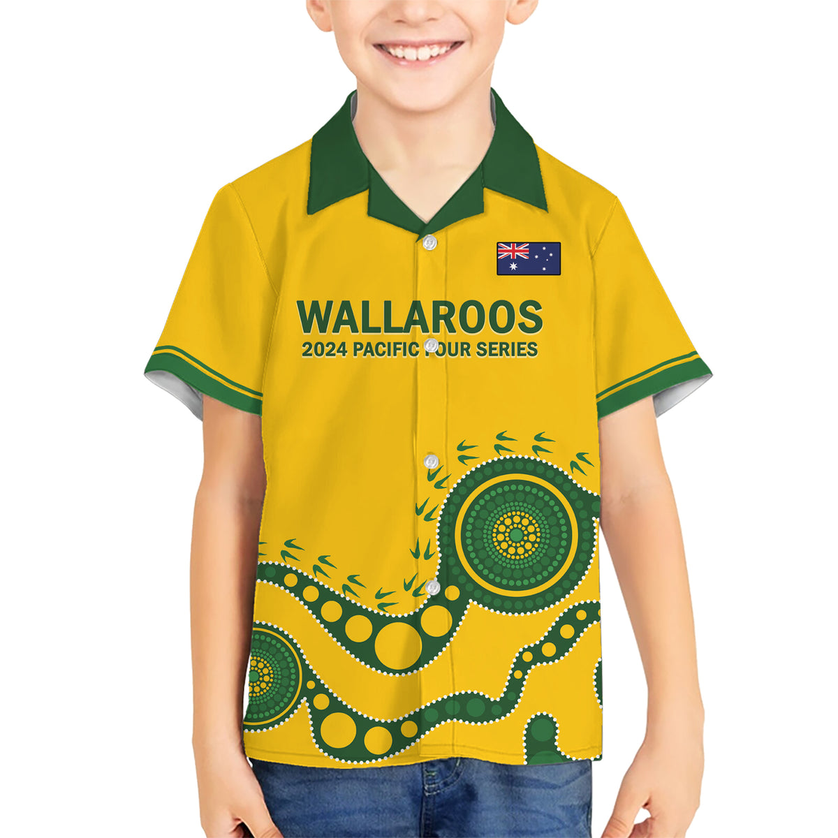 Custom Australia Rugby Kid Hawaiian Shirt Go Wallaroos 2024 Pacific Aboriginal Art