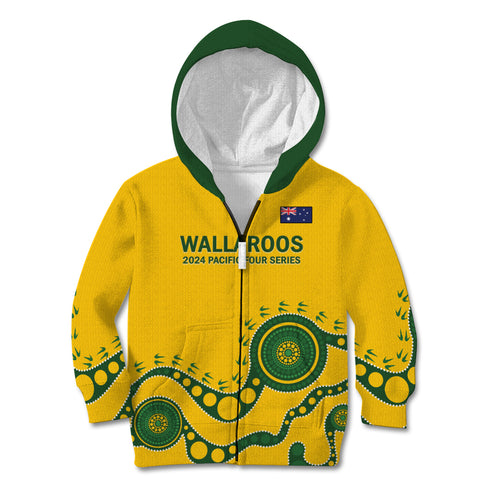 Custom Australia Rugby Kid Hoodie Go Wallaroos 2024 Pacific Aboriginal Art
