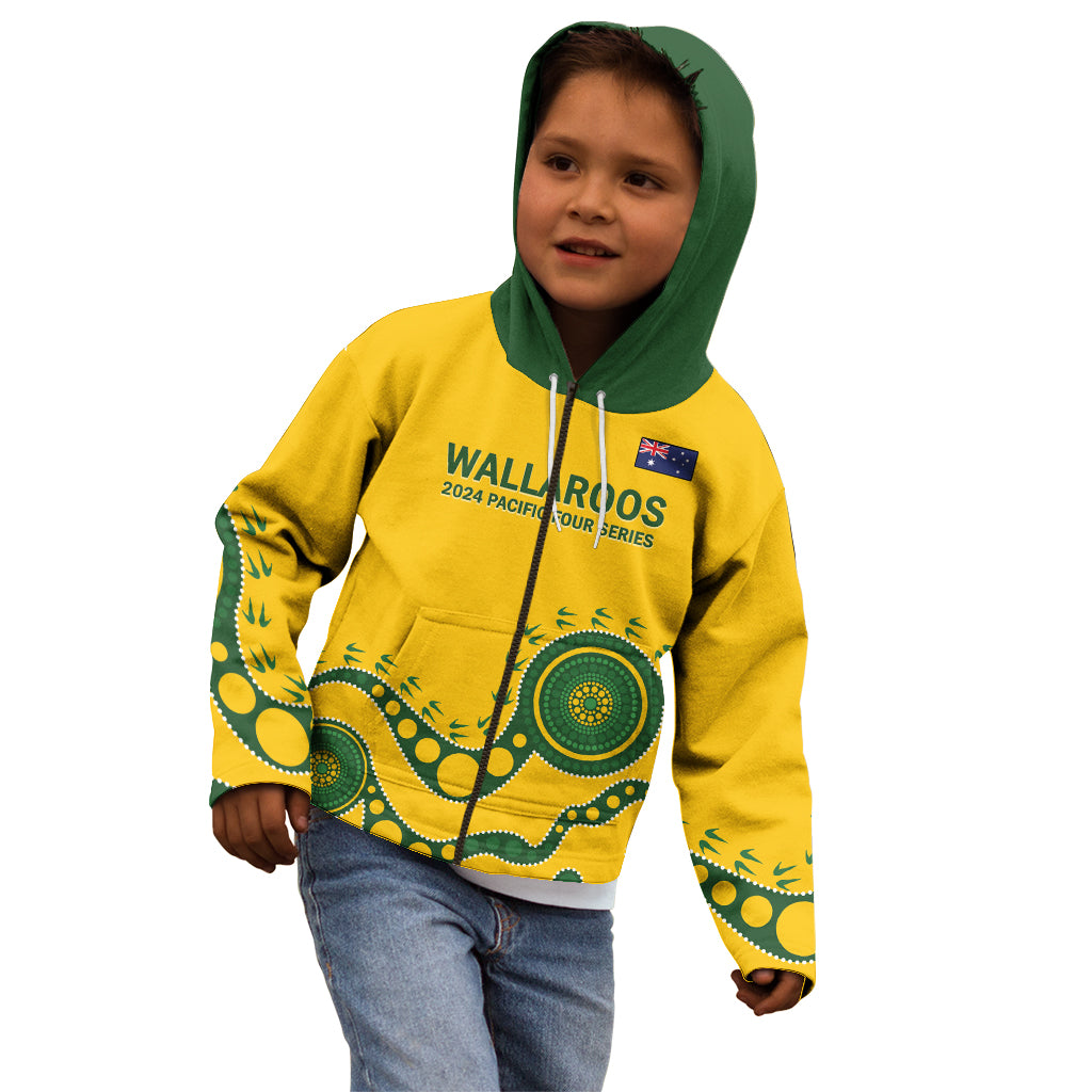 Custom Australia Rugby Kid Hoodie Go Wallaroos 2024 Pacific Aboriginal Art