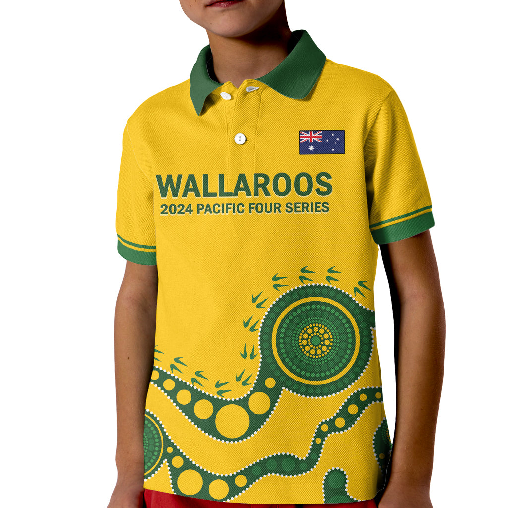 Custom Australia Rugby Kid Polo Shirt Go Wallaroos 2024 Pacific Aboriginal Art