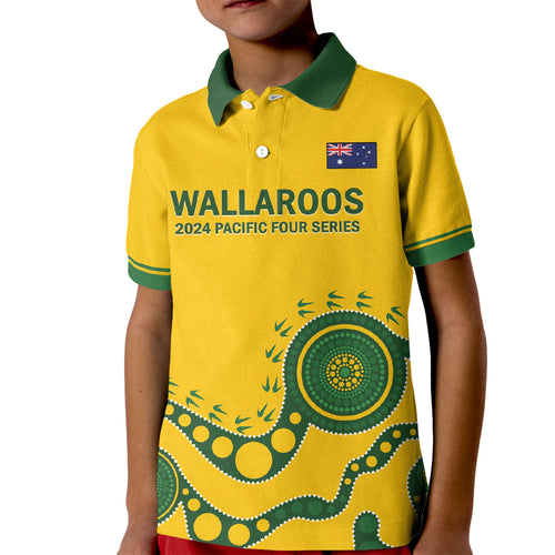 Custom Australia Rugby Kid Polo Shirt Go Wallaroos 2024 Pacific Aboriginal Art