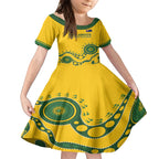 Custom Australia Rugby Kid Short Sleeve Dress Go Wallaroos 2024 Pacific Aboriginal Art