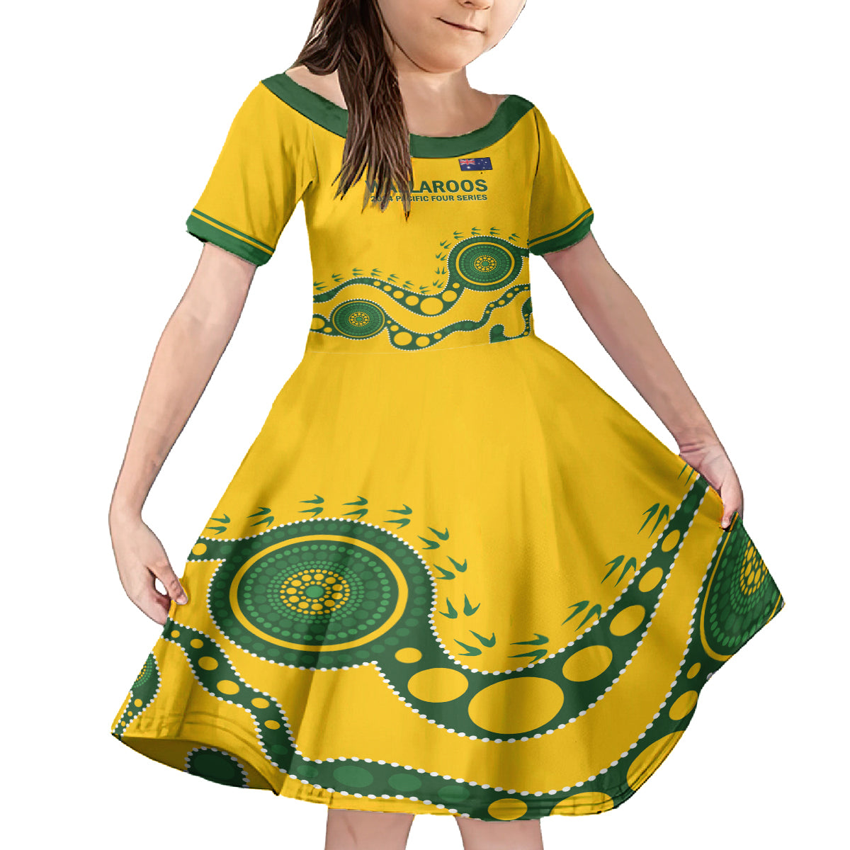 Custom Australia Rugby Kid Short Sleeve Dress Go Wallaroos 2024 Pacific Aboriginal Art