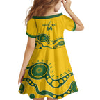 Custom Australia Rugby Kid Short Sleeve Dress Go Wallaroos 2024 Pacific Aboriginal Art