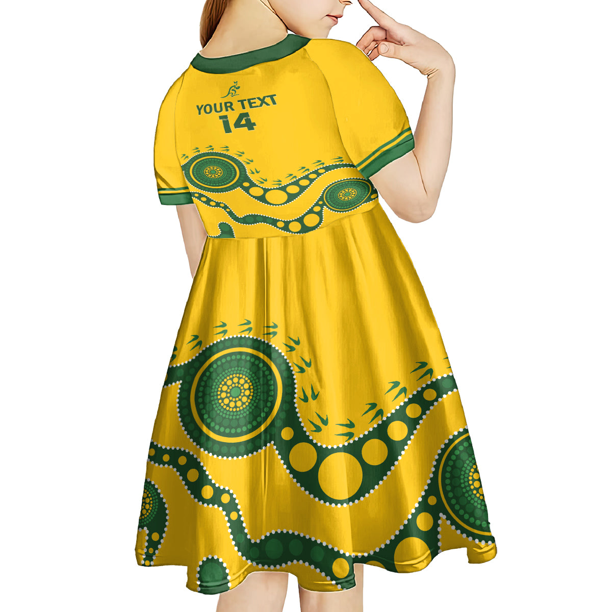 Custom Australia Rugby Kid Short Sleeve Dress Go Wallaroos 2024 Pacific Aboriginal Art