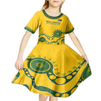 Custom Australia Rugby Kid Short Sleeve Dress Go Wallaroos 2024 Pacific Aboriginal Art