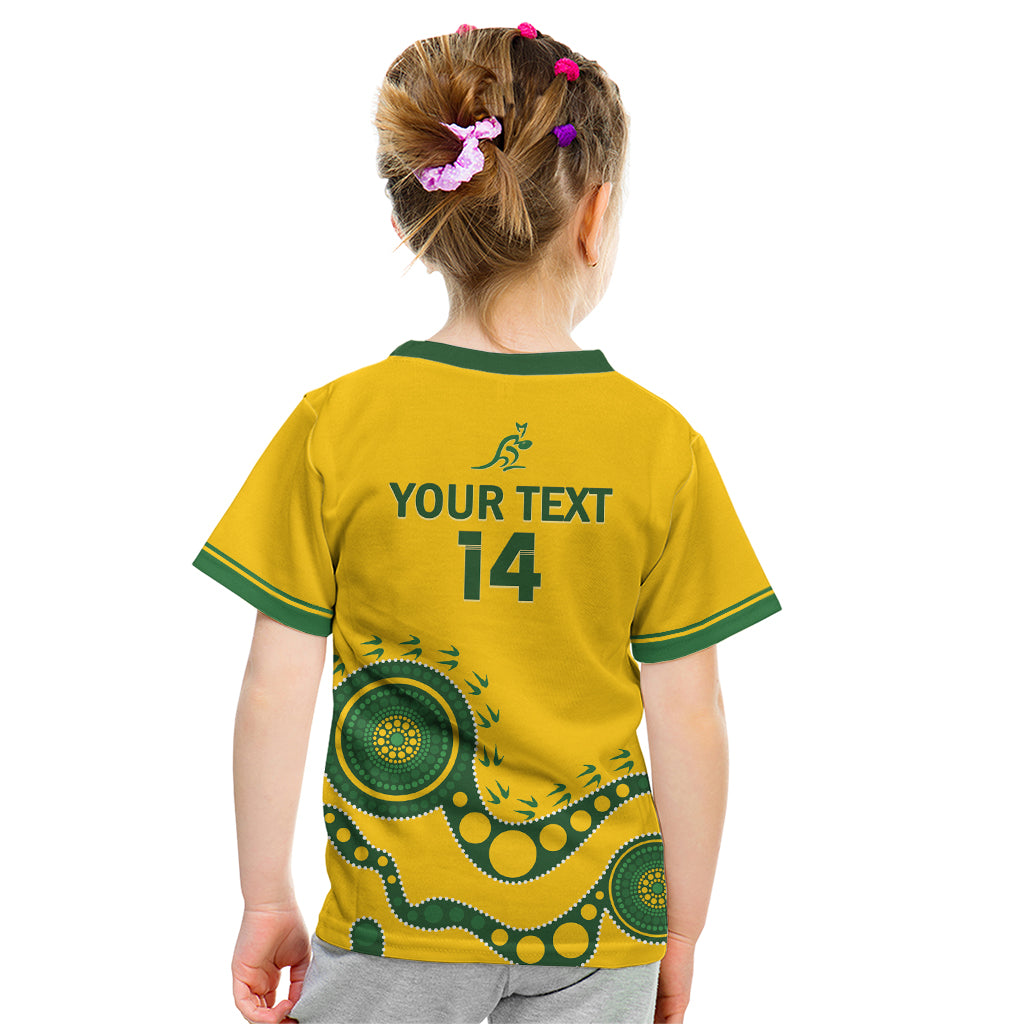 Custom Australia Rugby Kid T Shirt Go Wallaroos 2024 Pacific Aboriginal Art