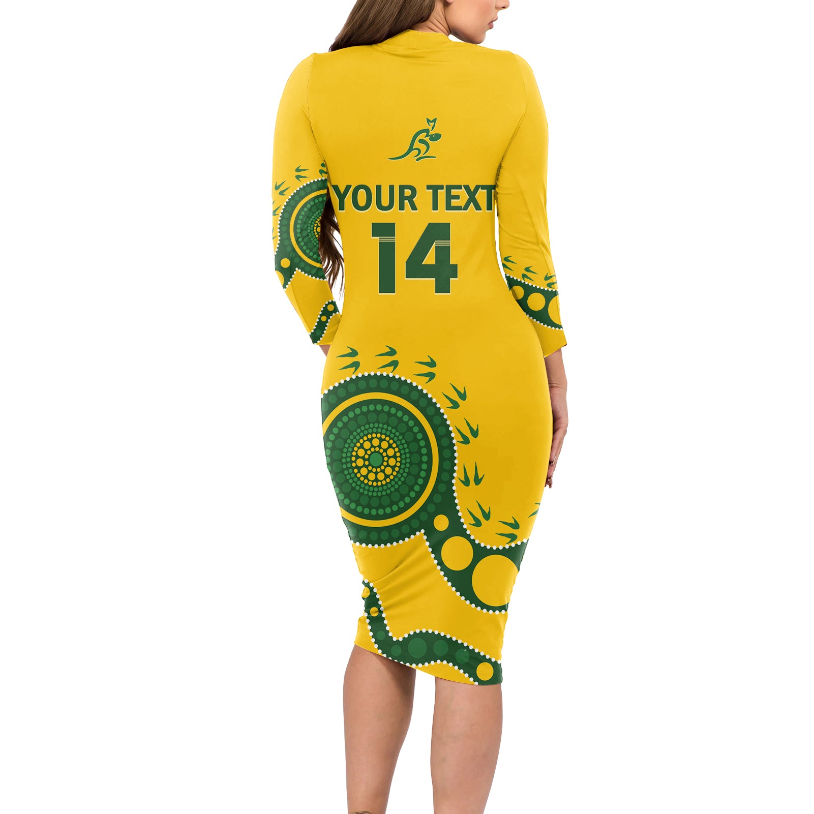 Custom Australia Rugby Long Sleeve Bodycon Dress Go Wallaroos 2024 Pacific Aboriginal Art