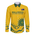 Custom Australia Rugby Long Sleeve Button Shirt Go Wallaroos 2024 Pacific Aboriginal Art