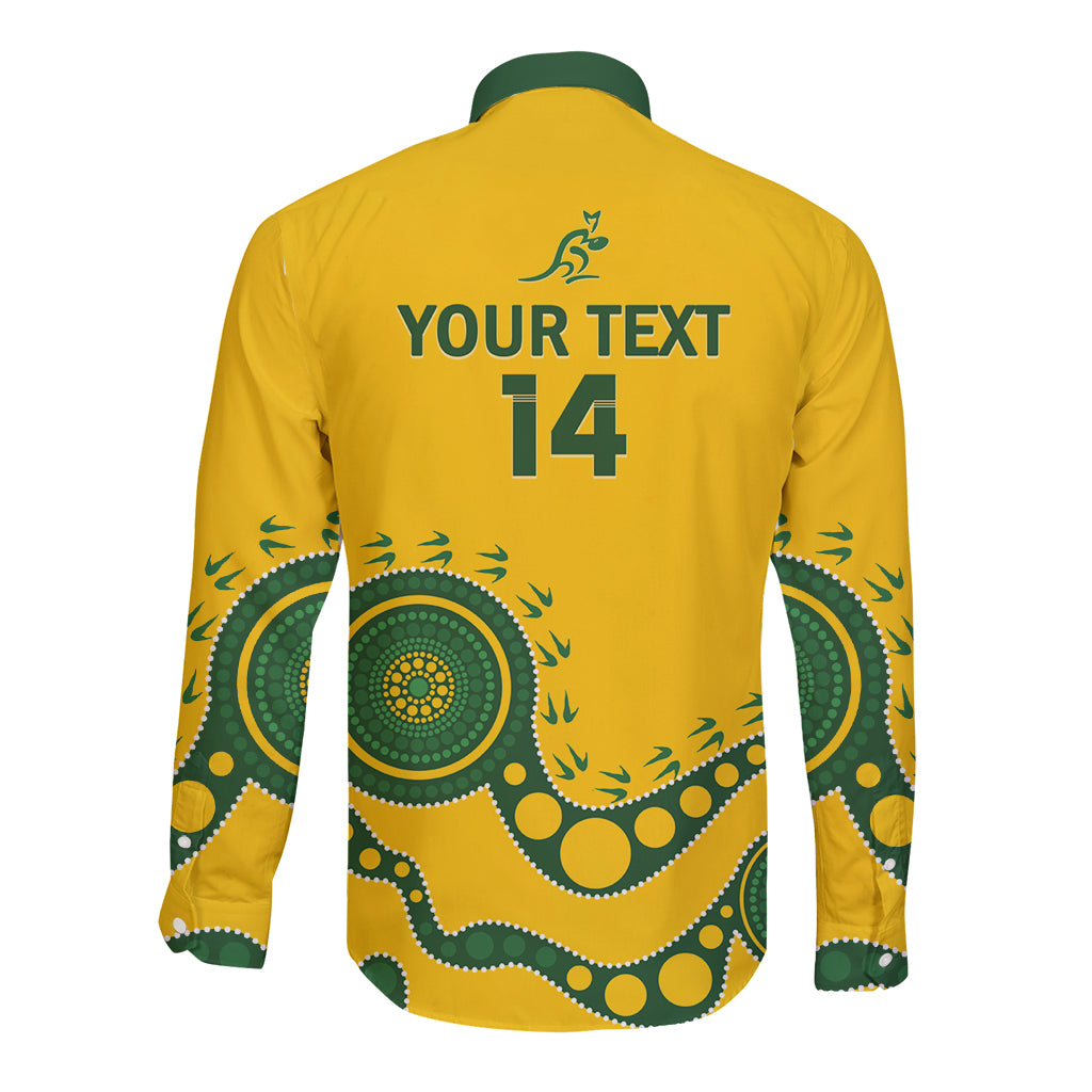 Custom Australia Rugby Long Sleeve Button Shirt Go Wallaroos 2024 Pacific Aboriginal Art