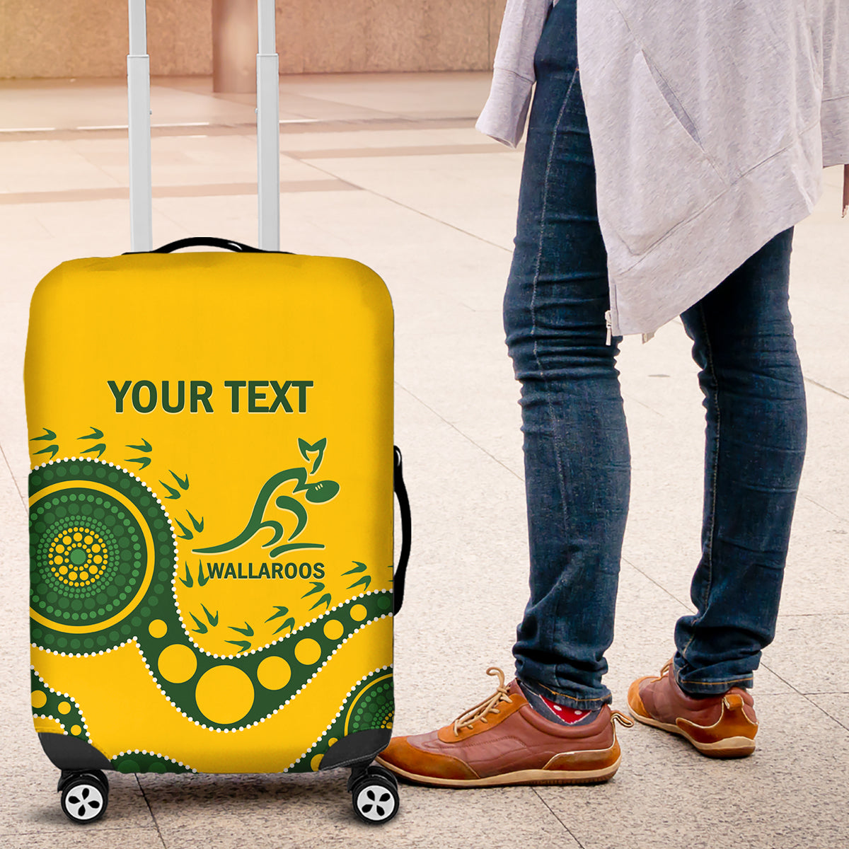 Custom Australia Rugby Luggage Cover Go Wallaroos 2024 Pacific Aboriginal Art