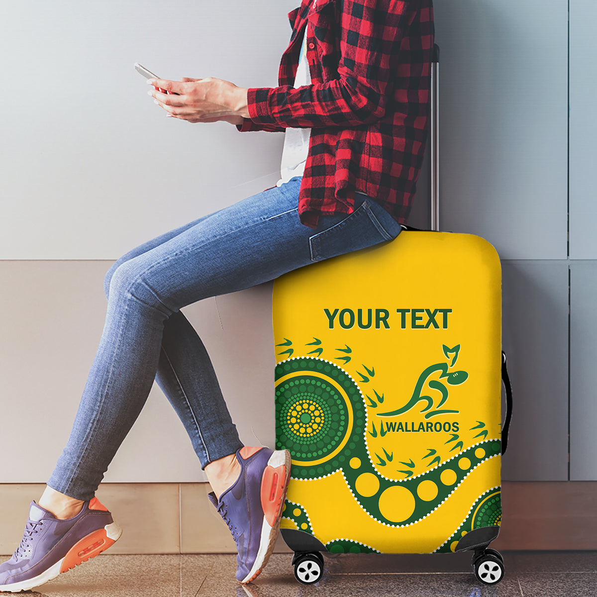 Custom Australia Rugby Luggage Cover Go Wallaroos 2024 Pacific Aboriginal Art