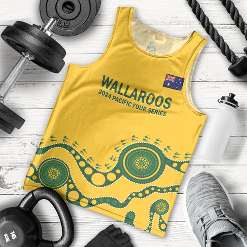 Custom Australia Rugby Men Tank Top Go Wallaroos 2024 Pacific Aboriginal Art