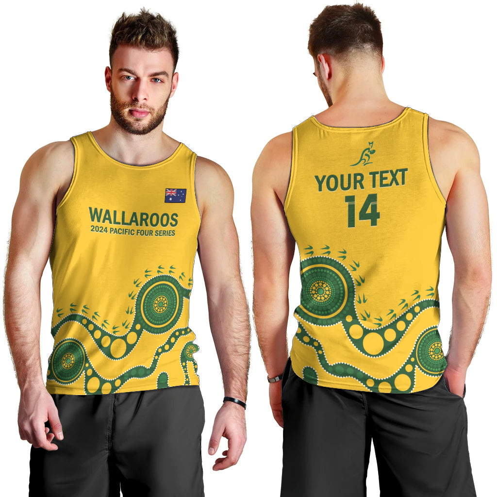 Custom Australia Rugby Men Tank Top Go Wallaroos 2024 Pacific Aboriginal Art