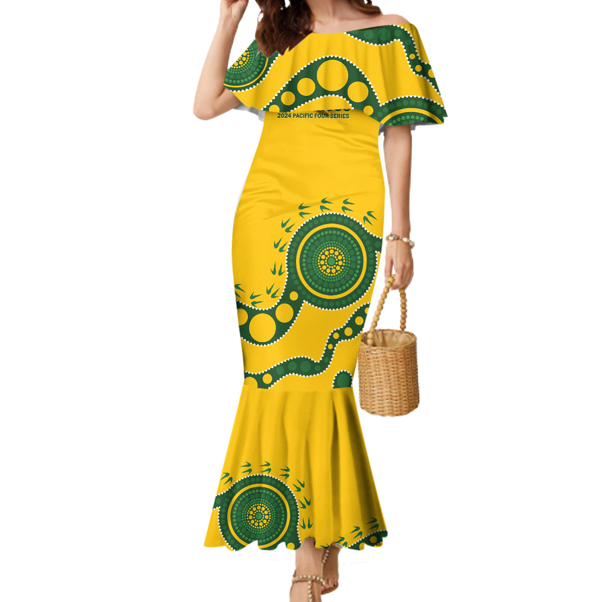 Custom Australia Rugby Mermaid Dress Go Wallaroos 2024 Pacific Aboriginal Art