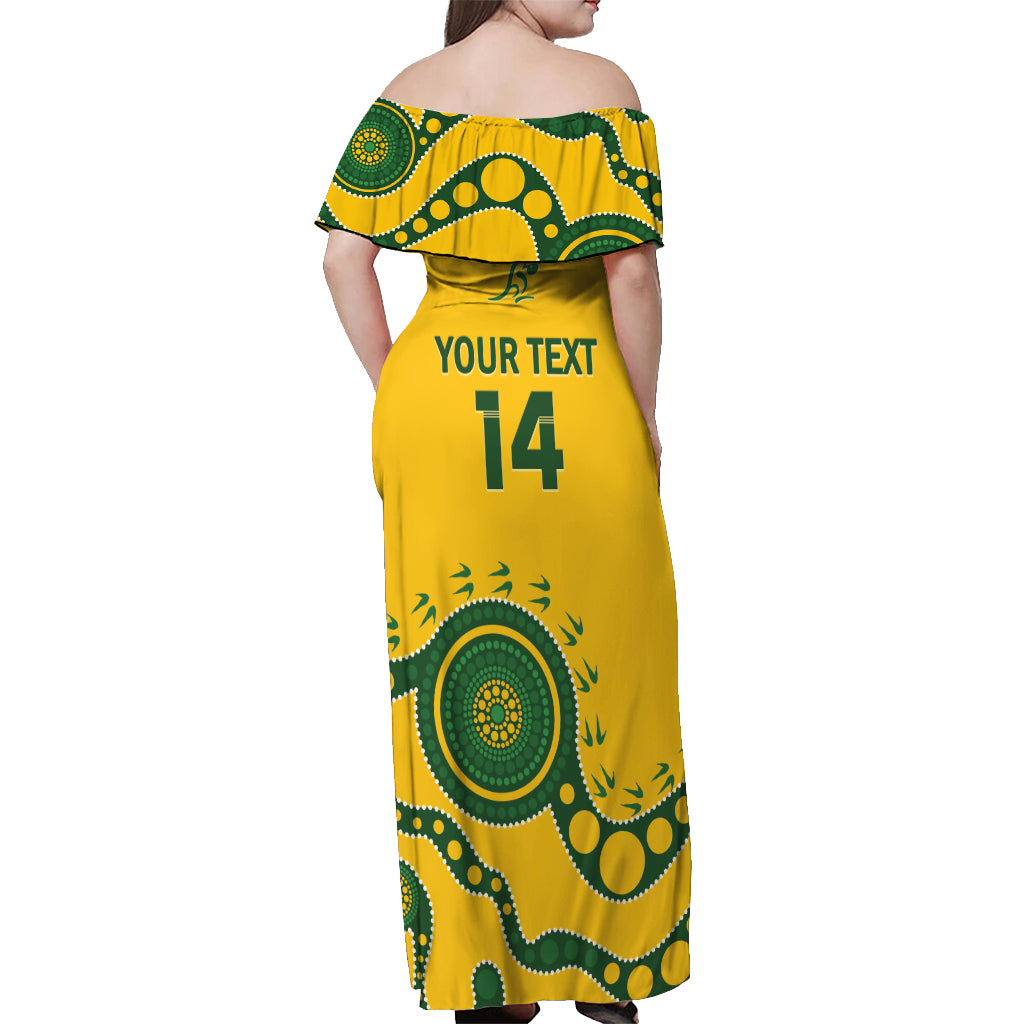 Custom Australia Rugby Off Shoulder Maxi Dress Go Wallaroos 2024 Pacific Aboriginal Art