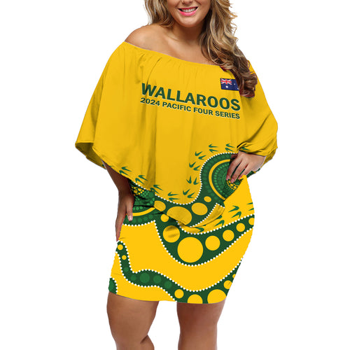 Custom Australia Rugby Off Shoulder Short Dress Go Wallaroos 2024 Pacific Aboriginal Art