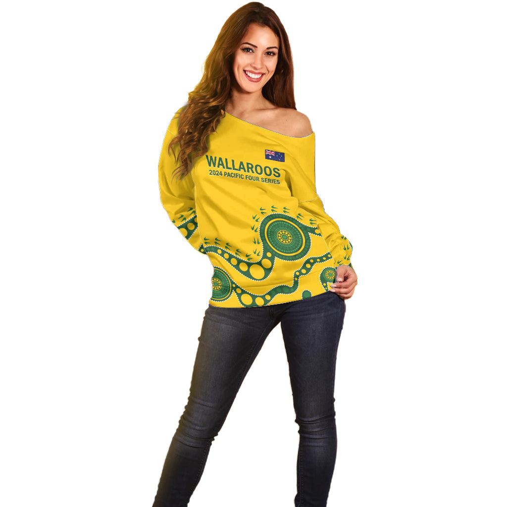 Custom Australia Rugby Off Shoulder Sweater Go Wallaroos 2024 Pacific Aboriginal Art