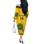 Custom Australia Rugby Off The Shoulder Long Sleeve Dress Go Wallaroos 2024 Pacific Aboriginal Art