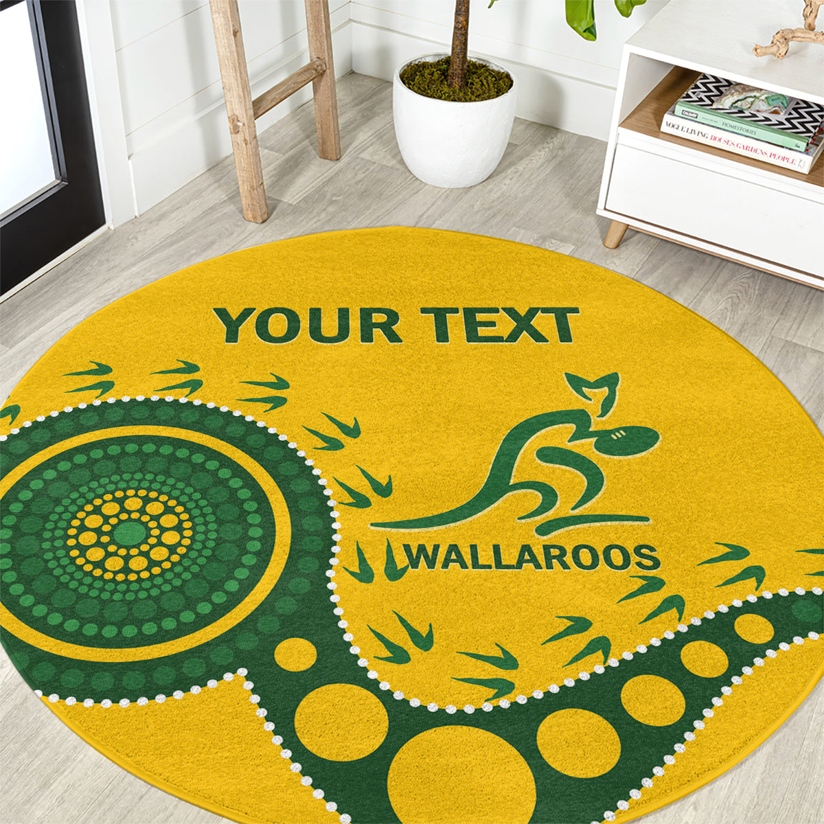 Custom Australia Rugby Round Carpet Go Wallaroos 2024 Pacific Aboriginal Art