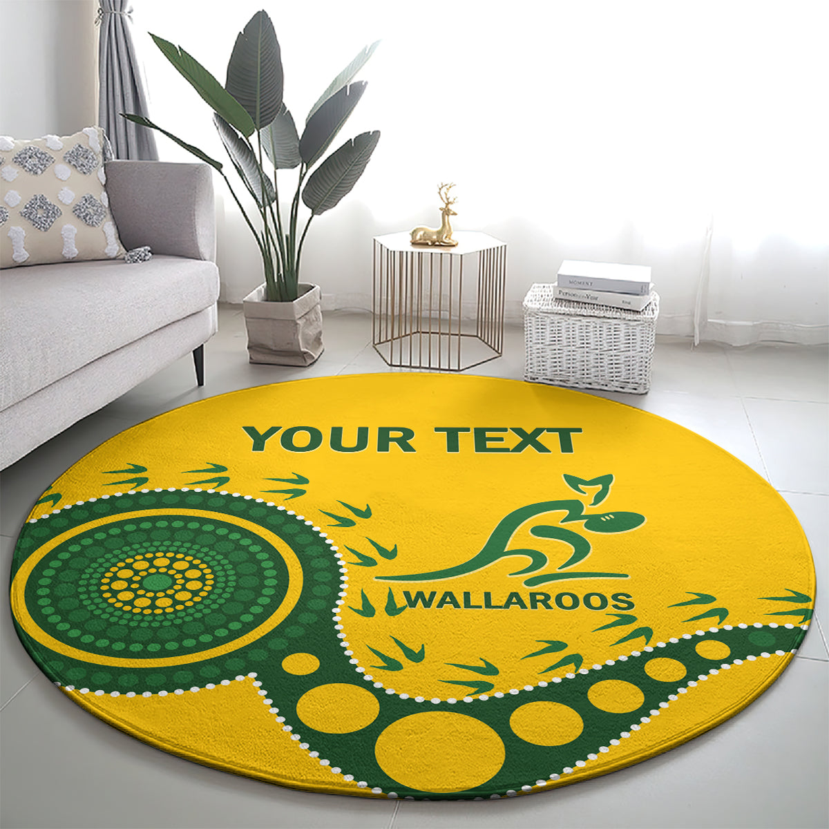 Custom Australia Rugby Round Carpet Go Wallaroos 2024 Pacific Aboriginal Art
