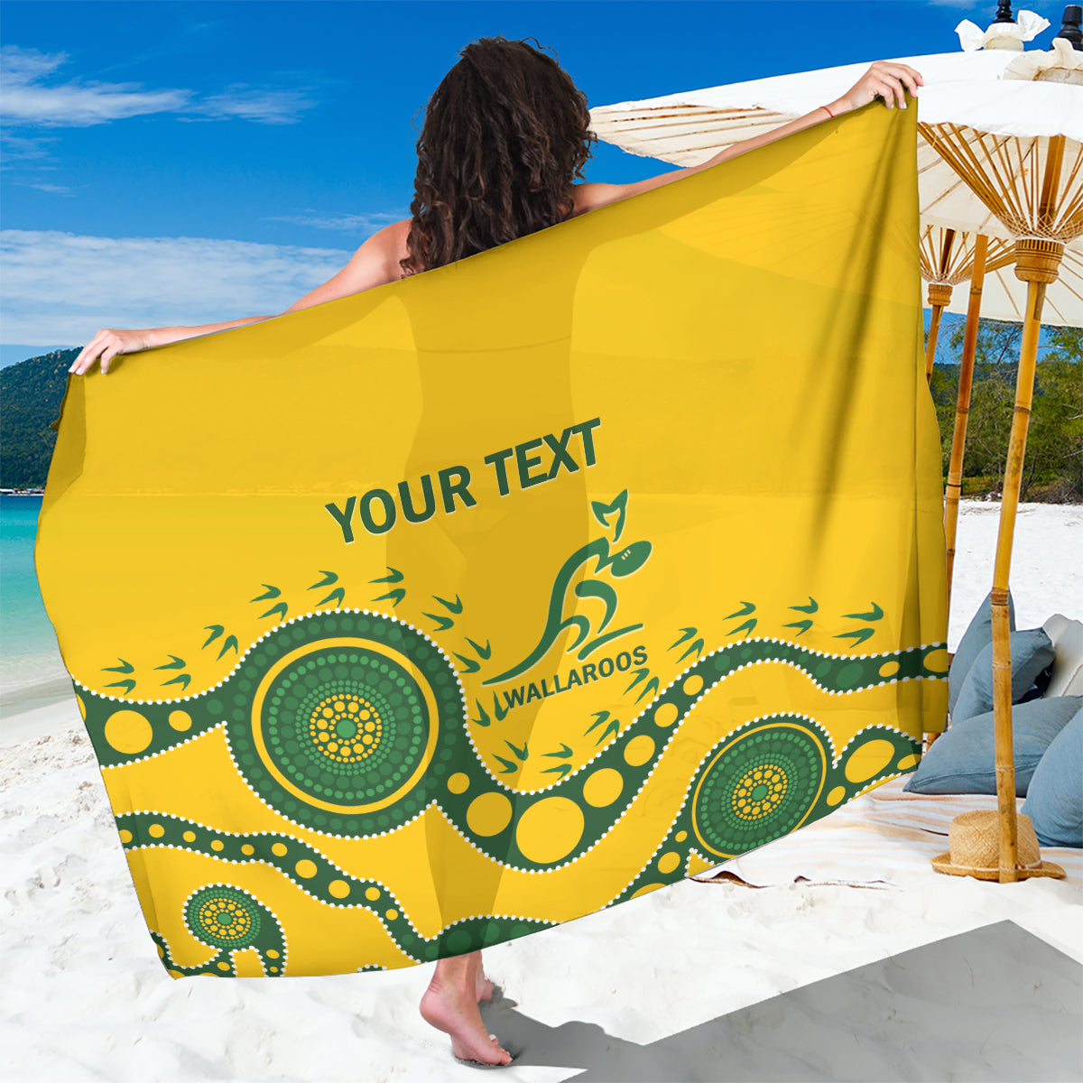 Custom Australia Rugby Sarong Go Wallaroos 2024 Pacific Aboriginal Art