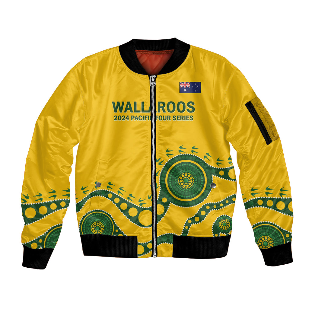 Custom Australia Rugby Sleeve Zip Bomber Jacket Go Wallaroos 2024 Pacific Aboriginal Art